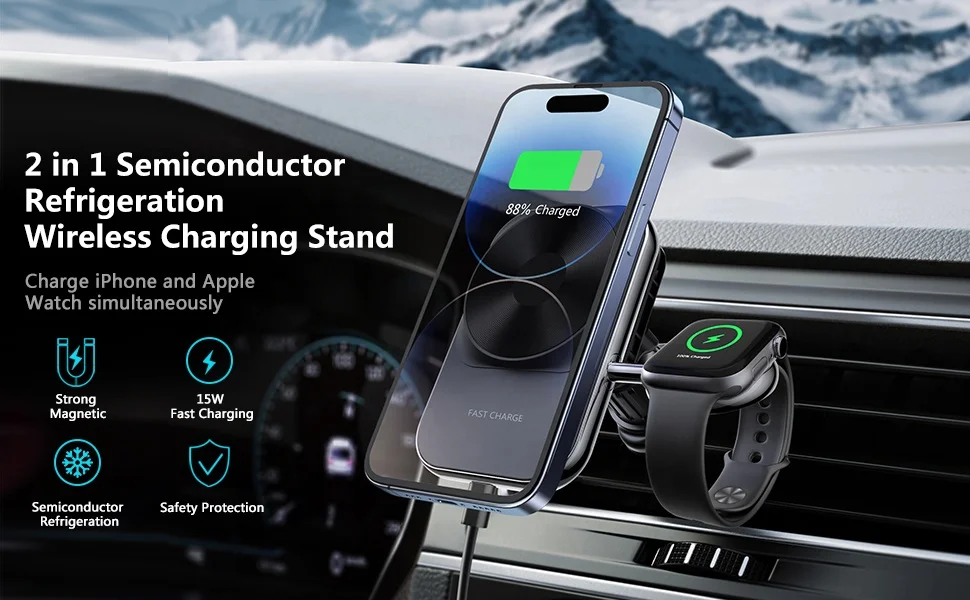 MagCharge Duo S15 – מטען אלחוטי מגנטי 2 ב-1 עם קירור לאייפון ול-Apple Watch, תמונה 2